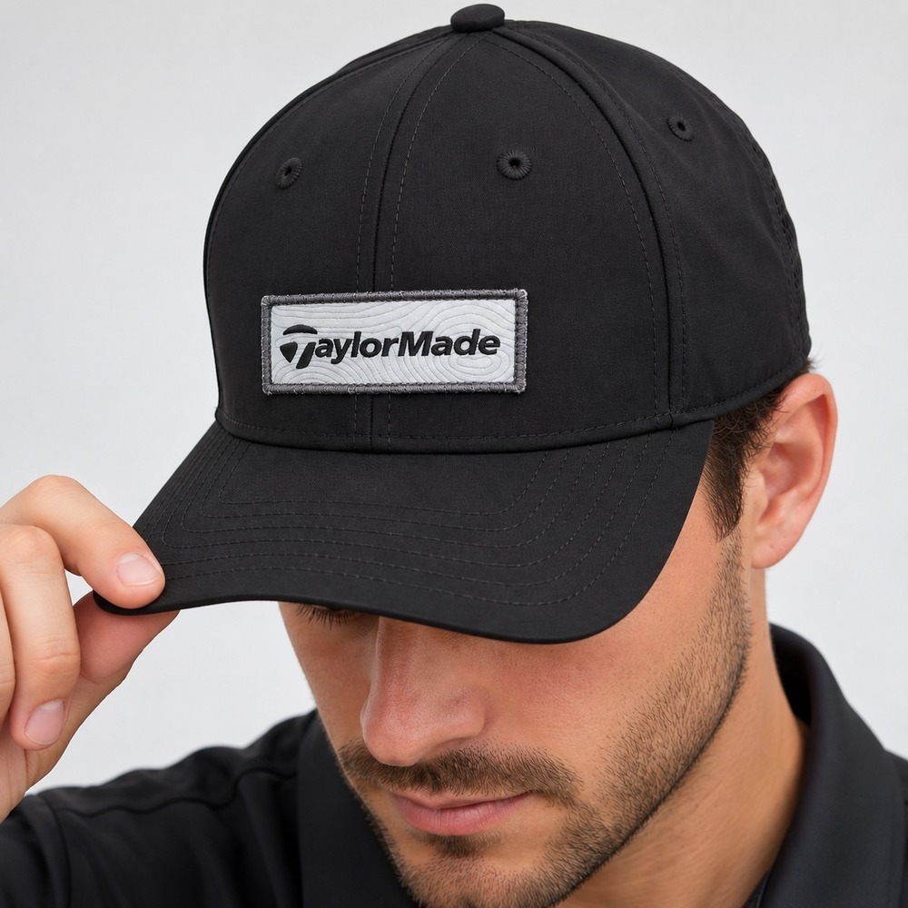 TaylorMade Golf Hat Black Patch Logo Snapback Cap OSFA Performance Stretch -3750